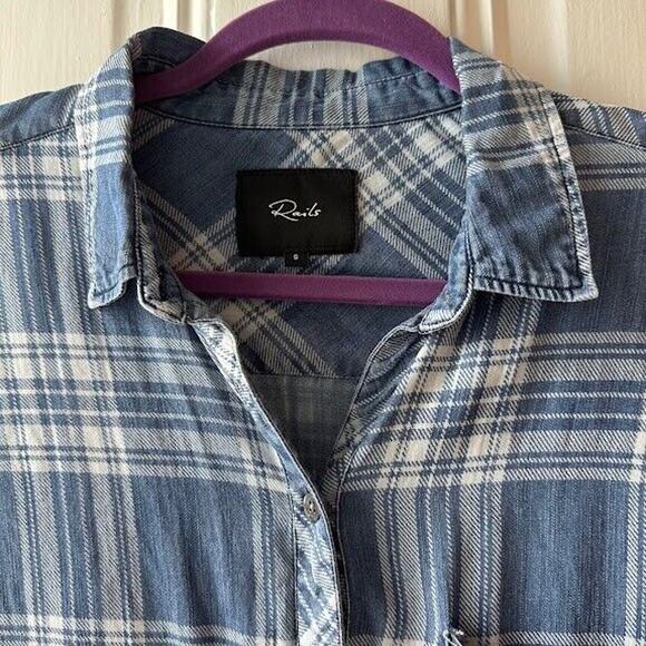 Rails Blue Dana Dark Vintage Tartan Cropped Button Down Long Sleeve Small - Picture 2 of 5